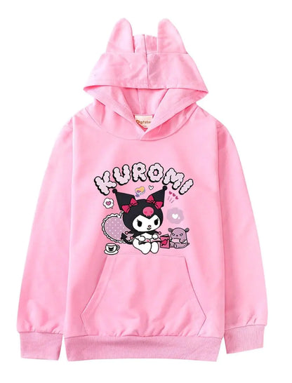 WANHONGYUE Kuromi Ears Hoodie Sweatshirts Petite Womens Long Sleeve Pullover Tops Girls Cute Cartoon Graphic Hooded Sweater Pink Size XS