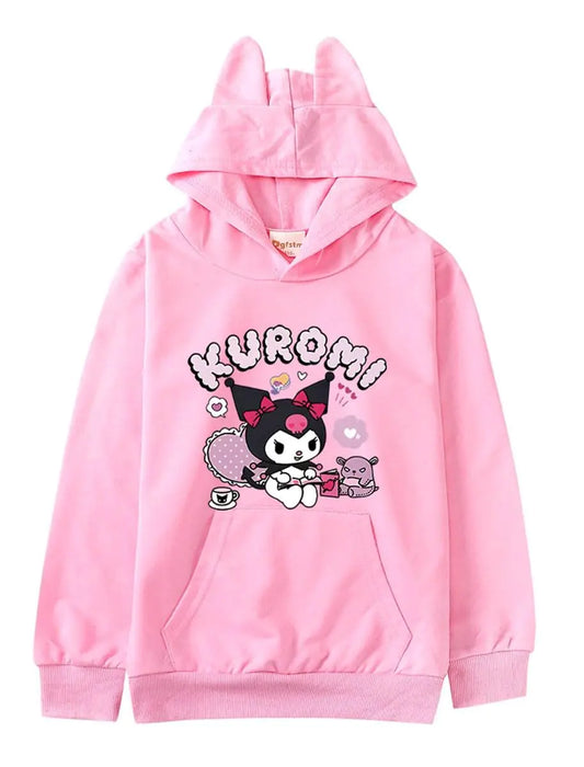 WANHONGYUE Kuromi Ears Hoodie Sweatshirts Petite Womens Long Sleeve Pullover Tops Girls Cute Cartoon Graphic Hooded Sweater Pink Size XS