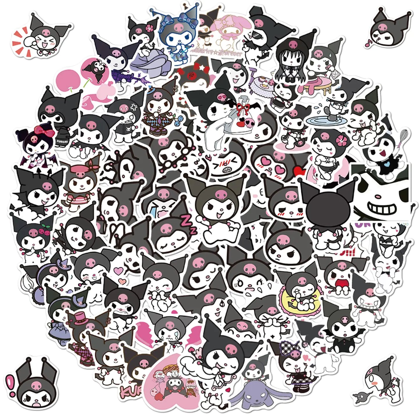 100pcs Kuromi Sticker for Kids Cute Anime Cartoon Kuromi Waterproof Vinyl Decal for Teen Boy Girl Water Bottle Laptop Phone Skateboard Guitar Notebook Computer Luggage (Kuromi)