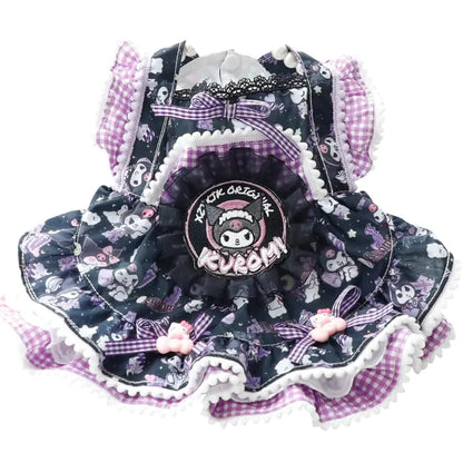 AZA Dog Princess Dresses Kuromi for Small Dogs Lolita Clothes Goth Lace Costume Pet Girl Cute Coat Outfits Fall Costumes (MBlack)